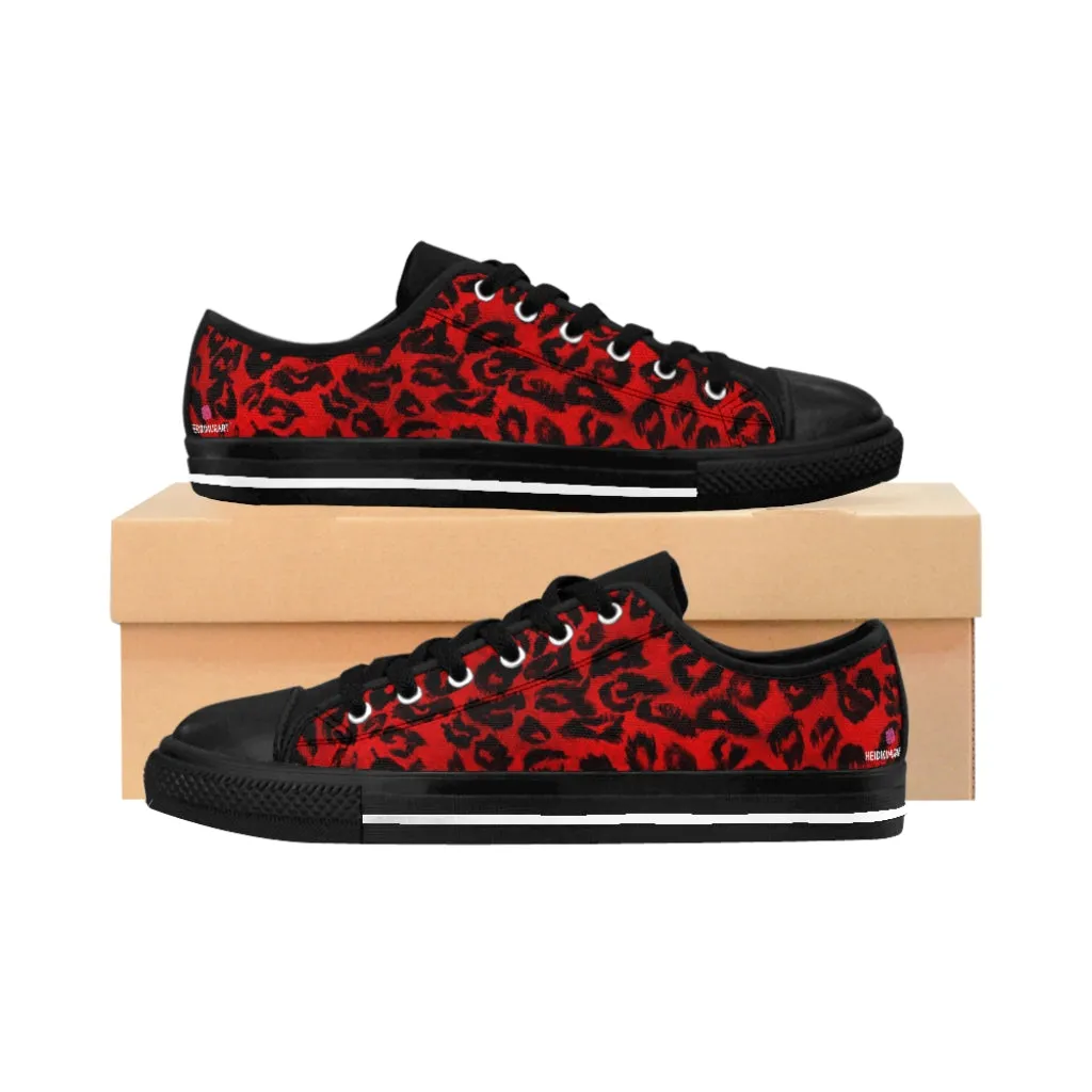 Red Leopard Print Women's Sneakers, Bright Red Animal Print Fashion Tennis Canvas Shoes For Ladies