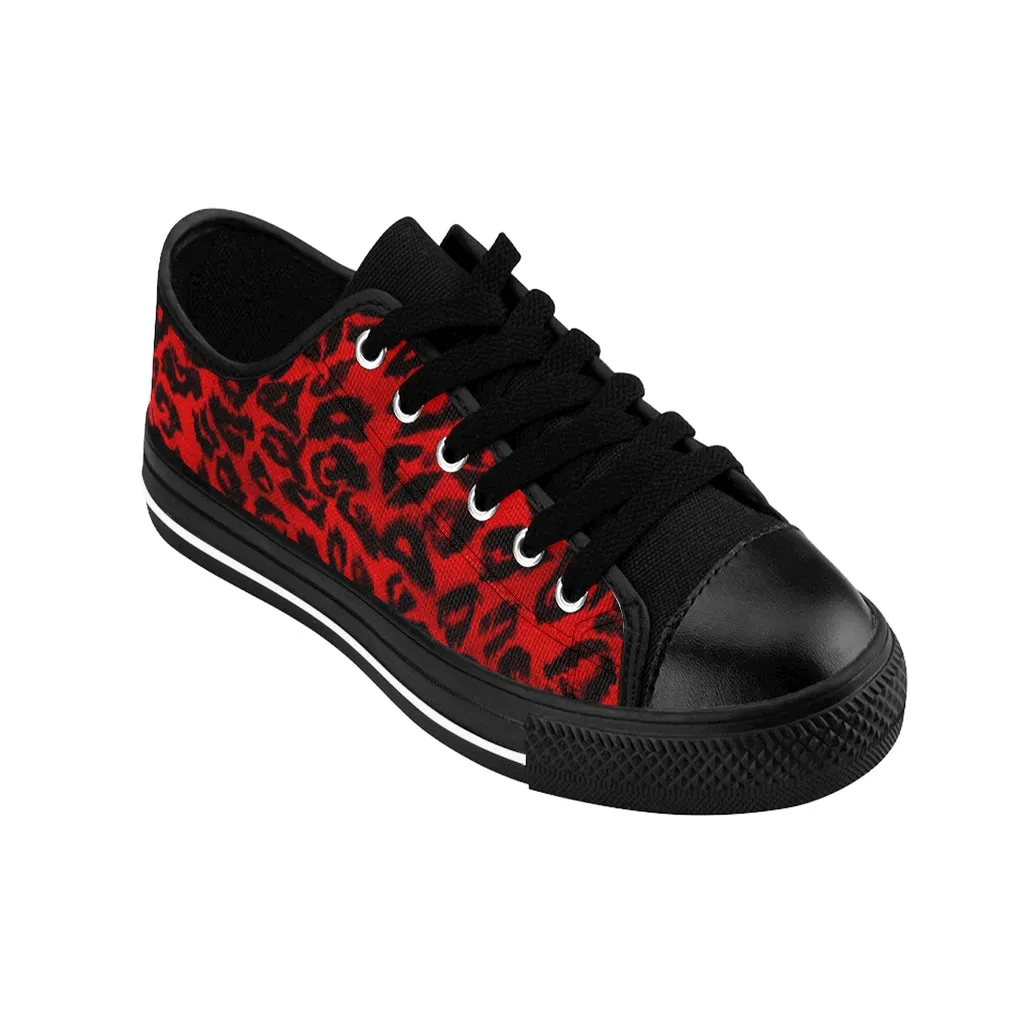 Red Leopard Print Women's Sneakers, Bright Red Animal Print Fashion Tennis Canvas Shoes For Ladies