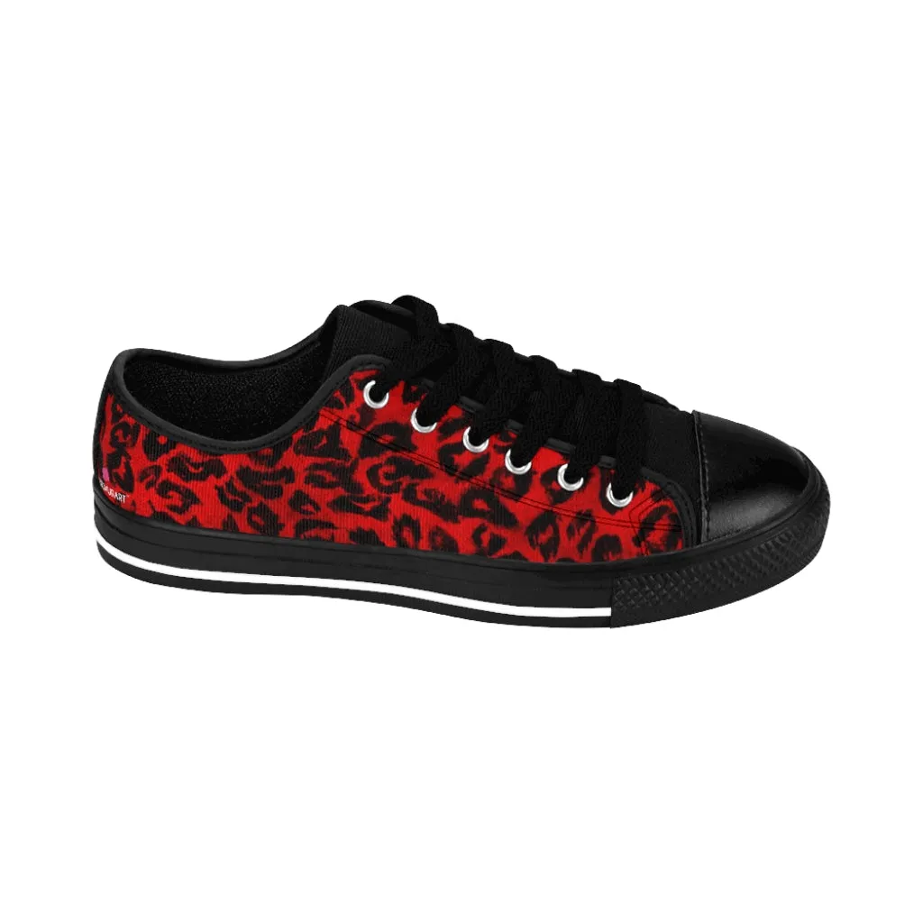 Red Leopard Print Women's Sneakers, Bright Red Animal Print Fashion Tennis Canvas Shoes For Ladies