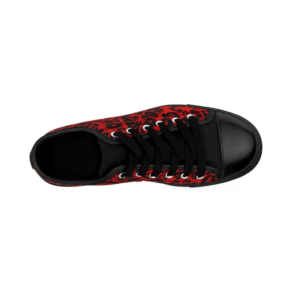 Red Leopard Print Women's Sneakers, Bright Red Animal Print Fashion Tennis Canvas Shoes For Ladies