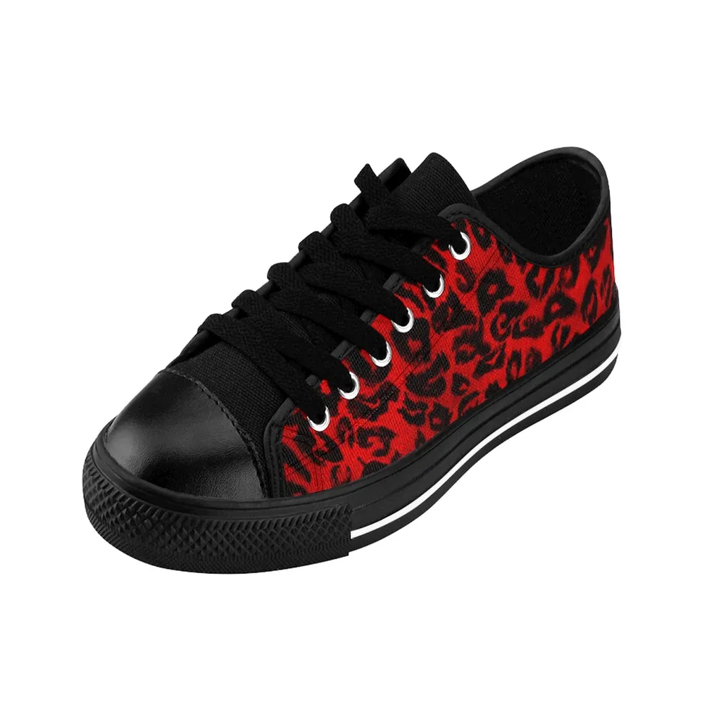 Red Leopard Print Women's Sneakers, Bright Red Animal Print Fashion Tennis Canvas Shoes For Ladies