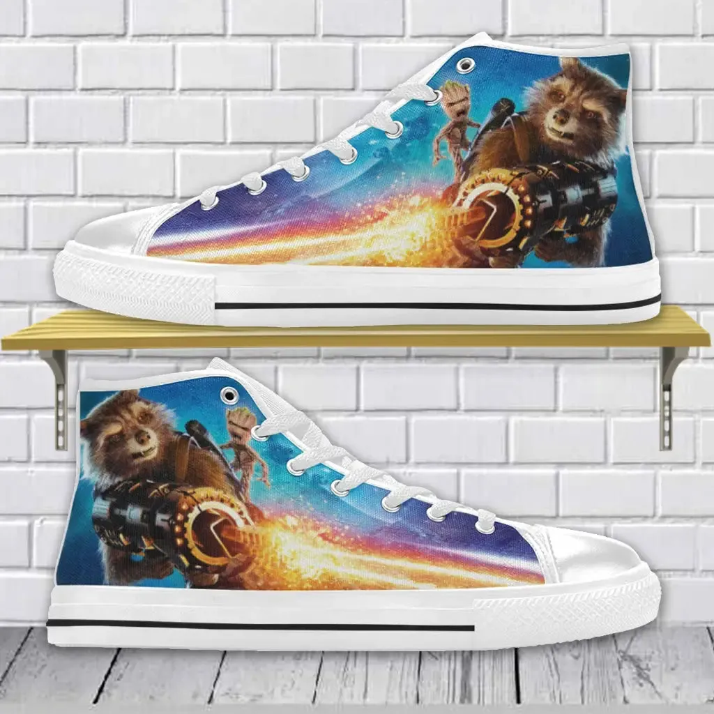 Rocket Racoon and Baby Groot Guardians of the Galaxy Shoes High Top Sneakers for Kids and Adults