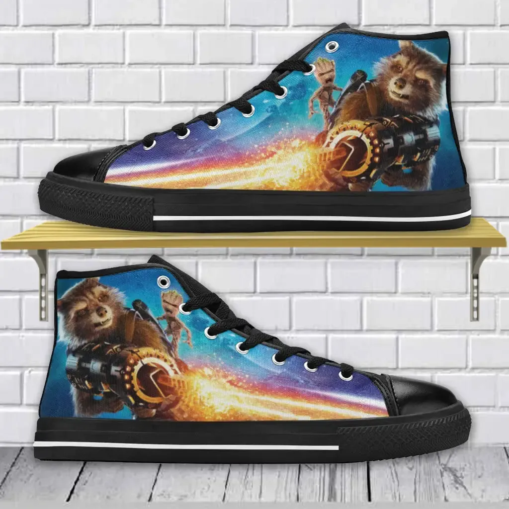 Rocket Racoon and Baby Groot Guardians of the Galaxy Shoes High Top Sneakers for Kids and Adults