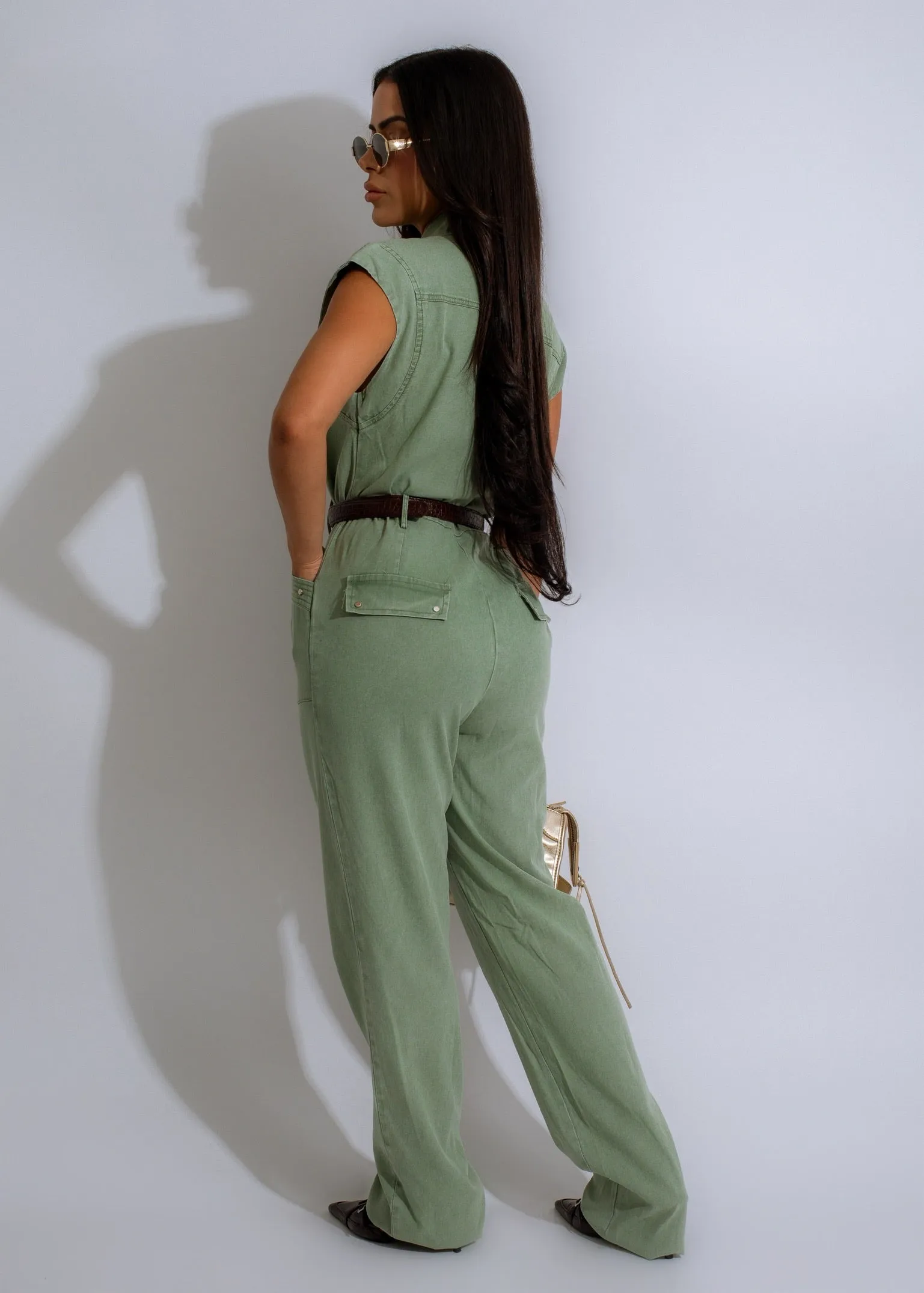 Sage Utility Jumpsuit Green