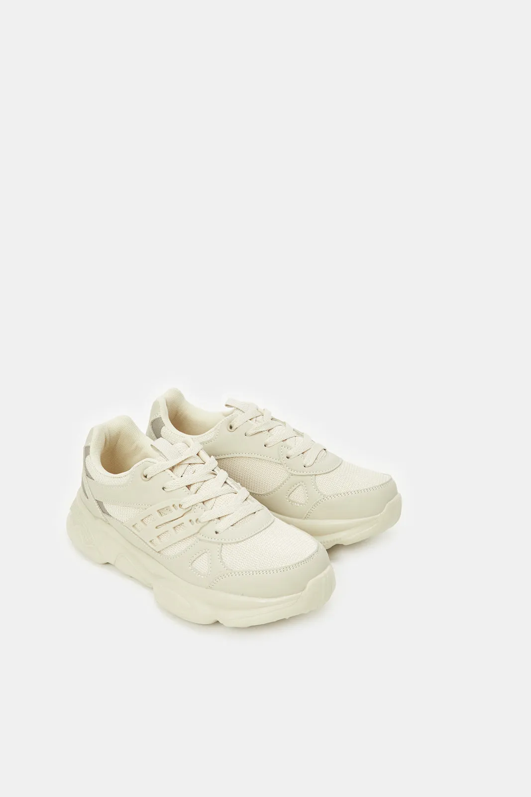 Senior Boys Beige Material Block Chunky Sneaker