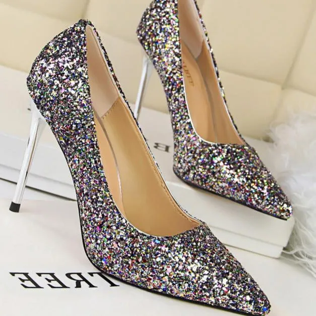 Sequin Decor Point Toe Stiletto Heeled Court Pumps