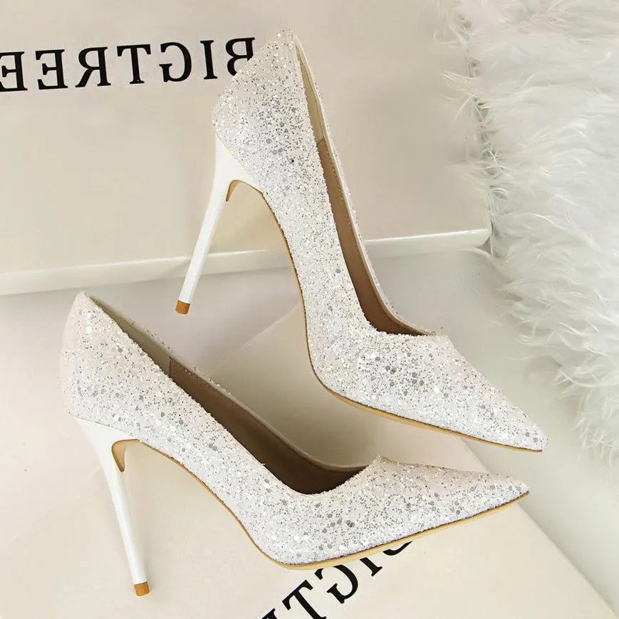 Sequin Decor Point Toe Stiletto Heeled Court Pumps