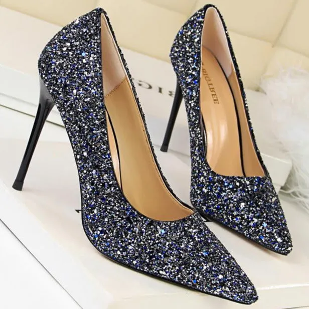 Sequin Decor Point Toe Stiletto Heeled Court Pumps