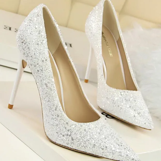 Sequin Decor Point Toe Stiletto Heeled Court Pumps