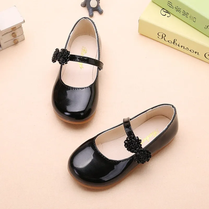 shoes kids flat shoes  leather children casual shoes with flowers party show shoes for girls