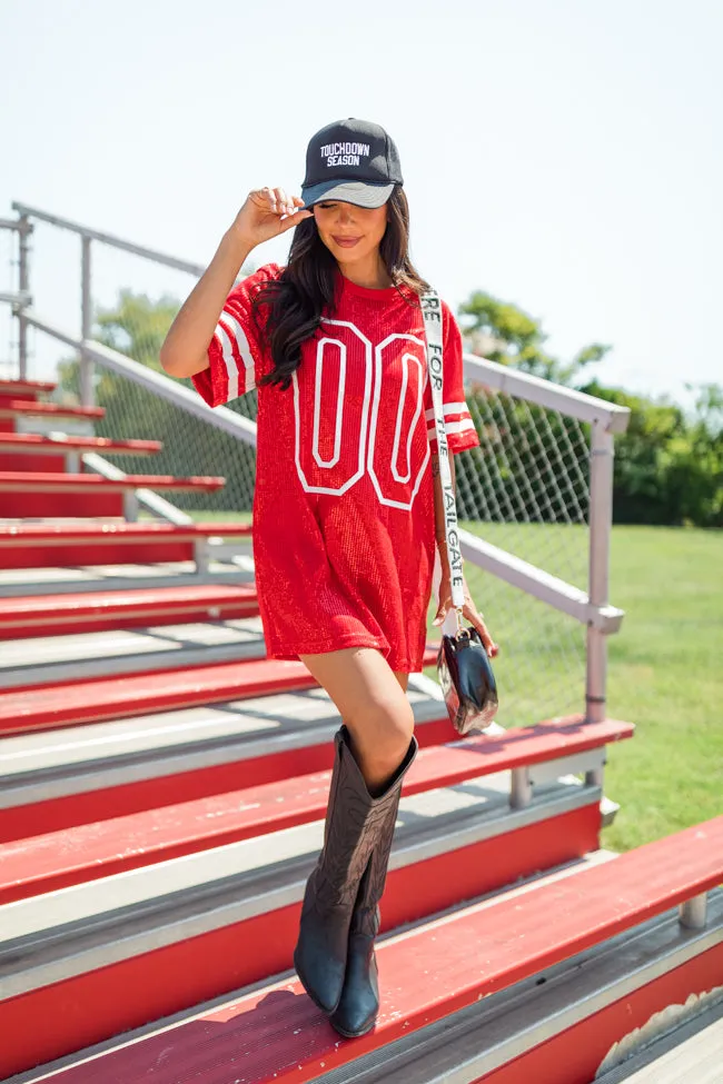 Sideline Socialite Red Jersey Detail Dress FINAL SALE