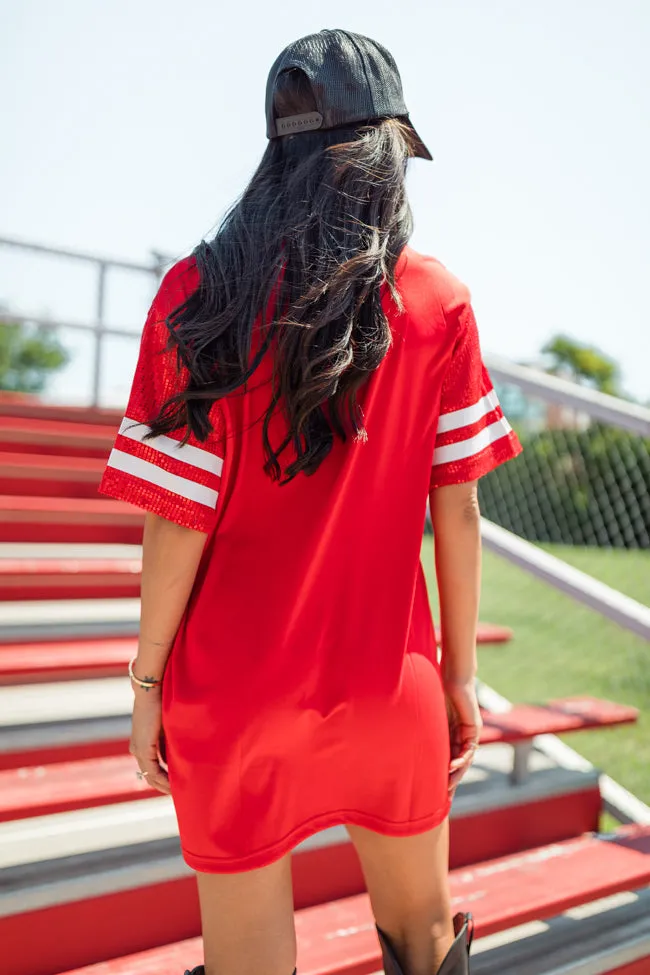 Sideline Socialite Red Jersey Detail Dress FINAL SALE