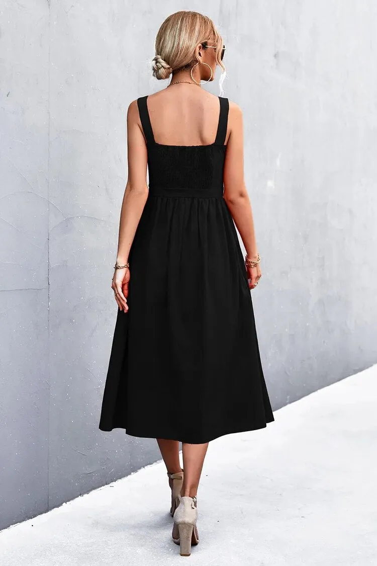 Sleeveless Square-Neck Midi Dress