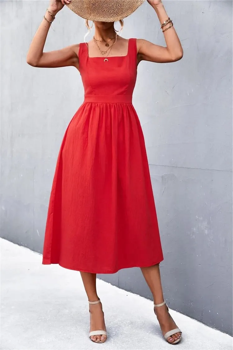 Sleeveless Square-Neck Midi Dress