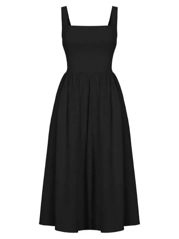 Sleeveless Square-Neck Midi Dress