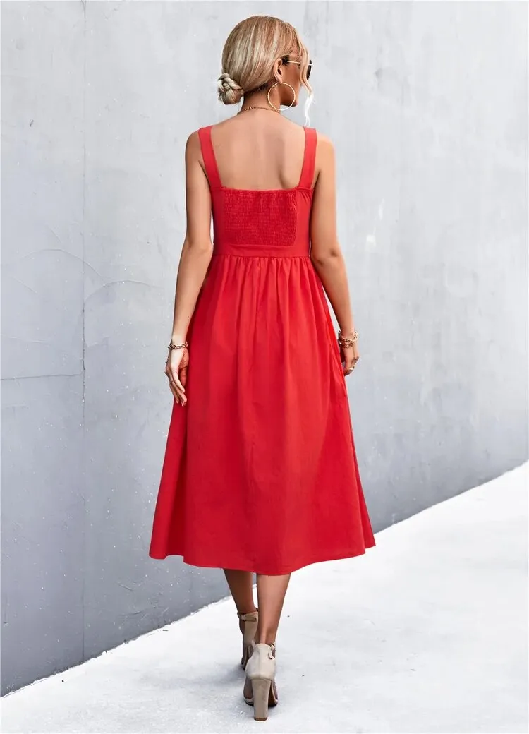 Sleeveless Square-Neck Midi Dress