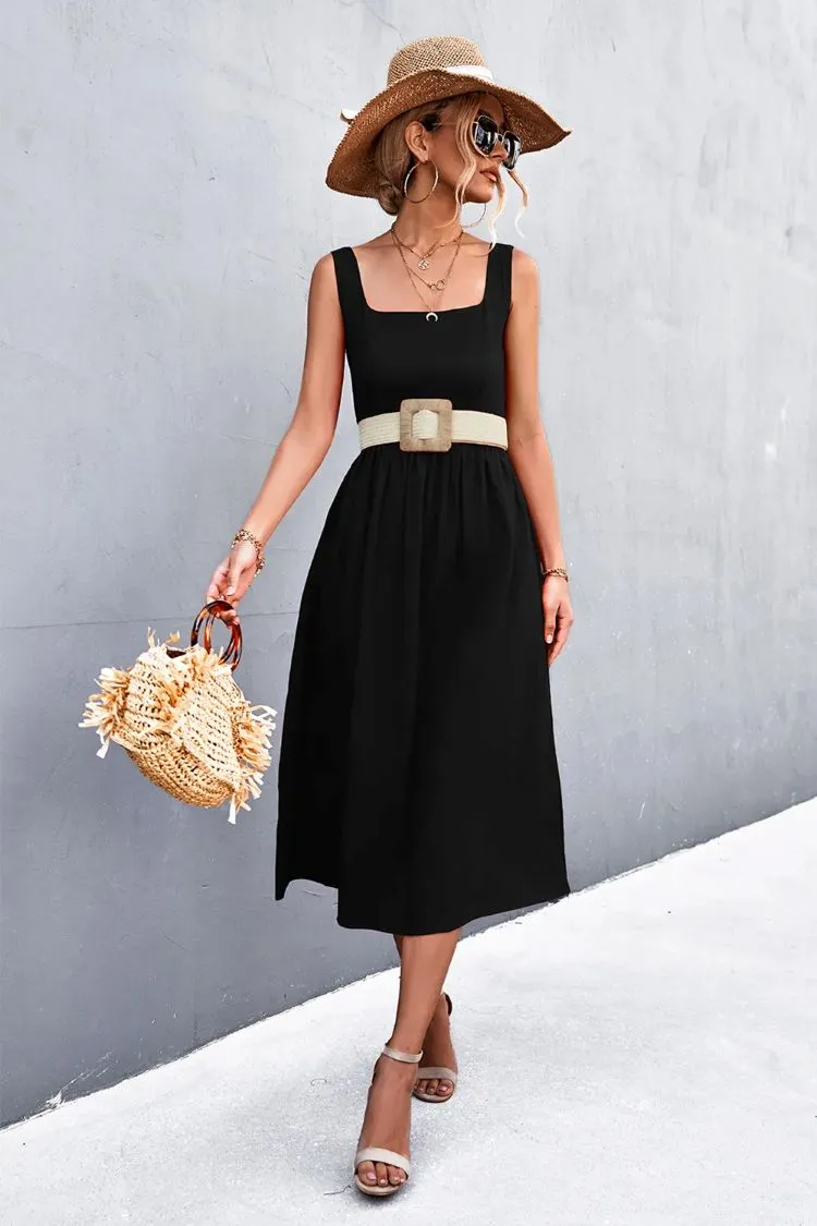 Sleeveless Square-Neck Midi Dress