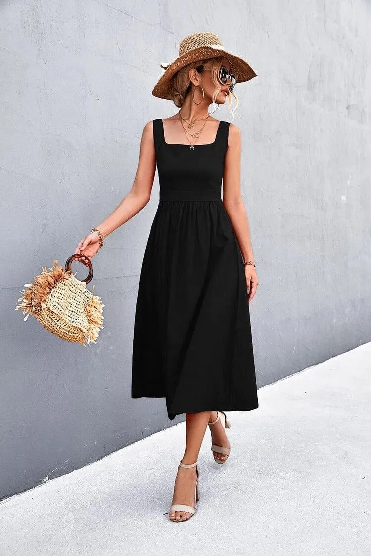 Sleeveless Square-Neck Midi Dress