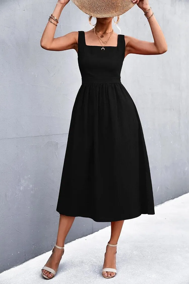 Sleeveless Square-Neck Midi Dress