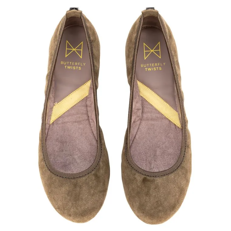 SOPHIA Ballet Flat Shoes - Khaki Burnished Suede