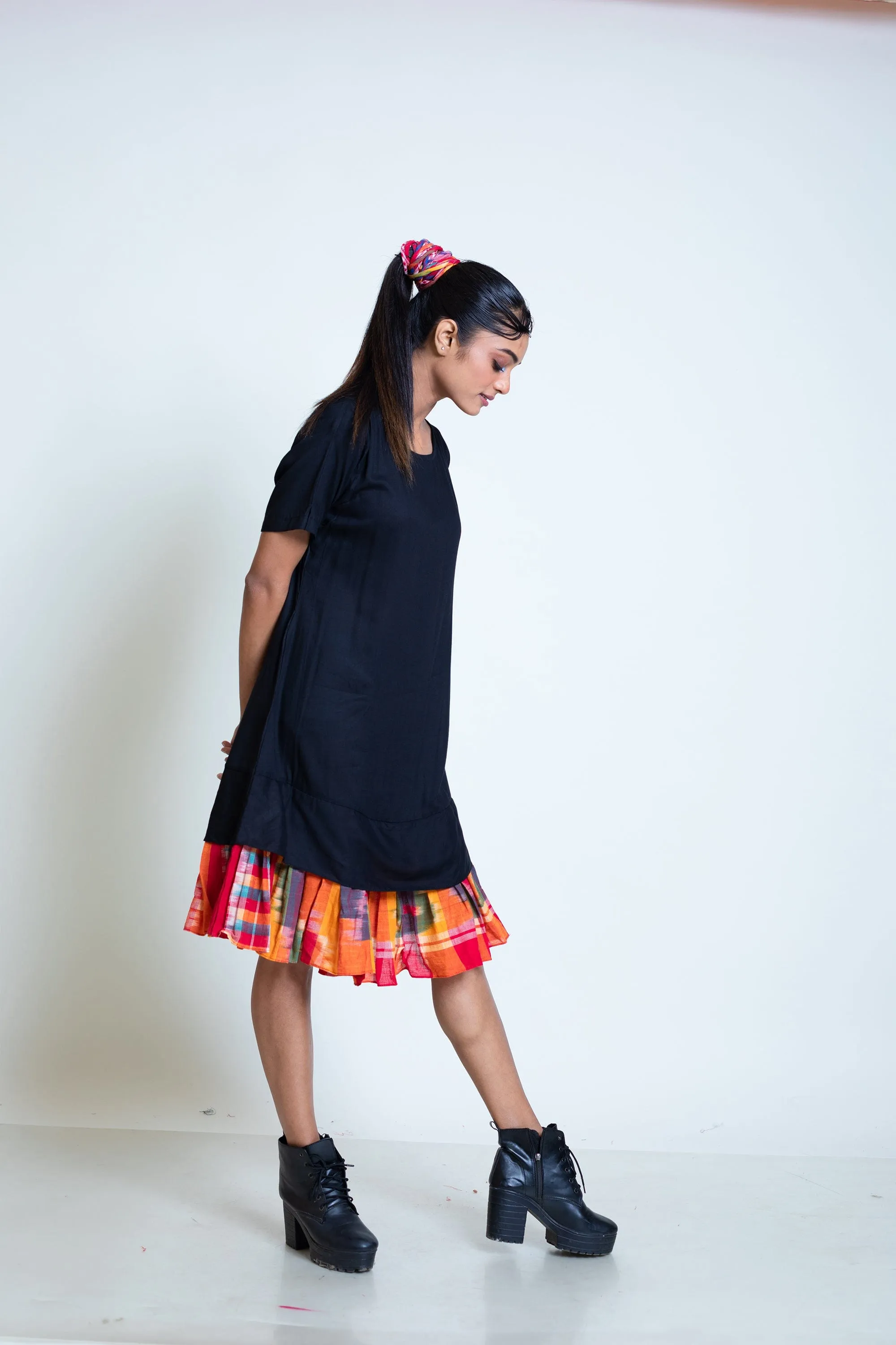 Straight Frill Dress (Black   Multicoloured)