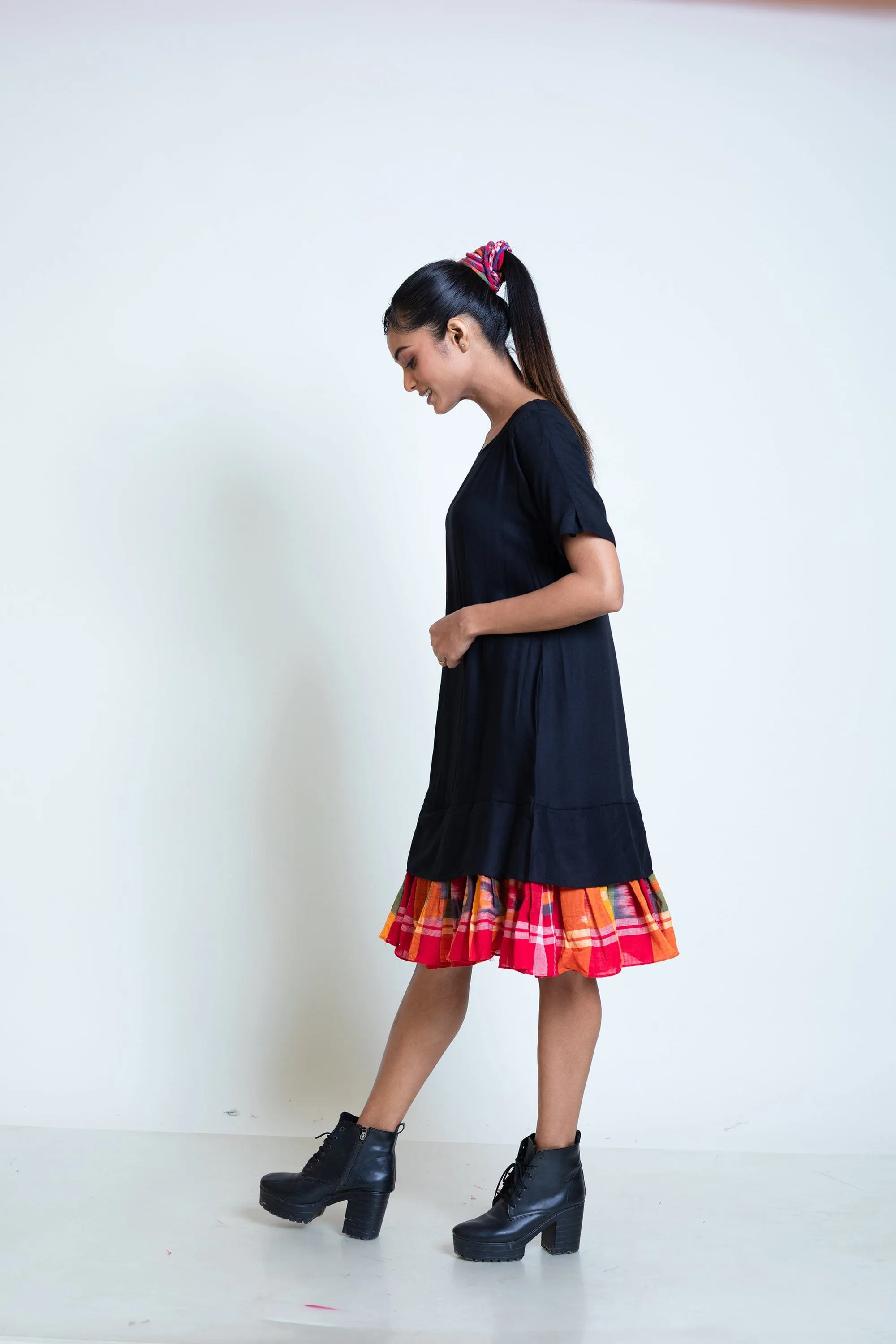 Straight Frill Dress (Black   Multicoloured)