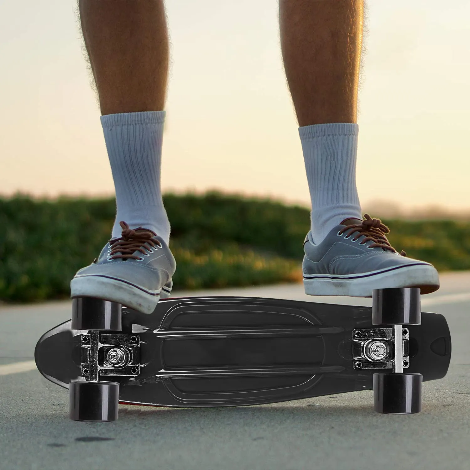 STRAUSS Cruiser PW Skateboard| Penny Skateboard | Casterboard | Hoverboard | Anti-Skid Board with ABEC-7 High Precision Bearings | Ideal for 8 Years and Above | 22 X 6 Inch,(Black)