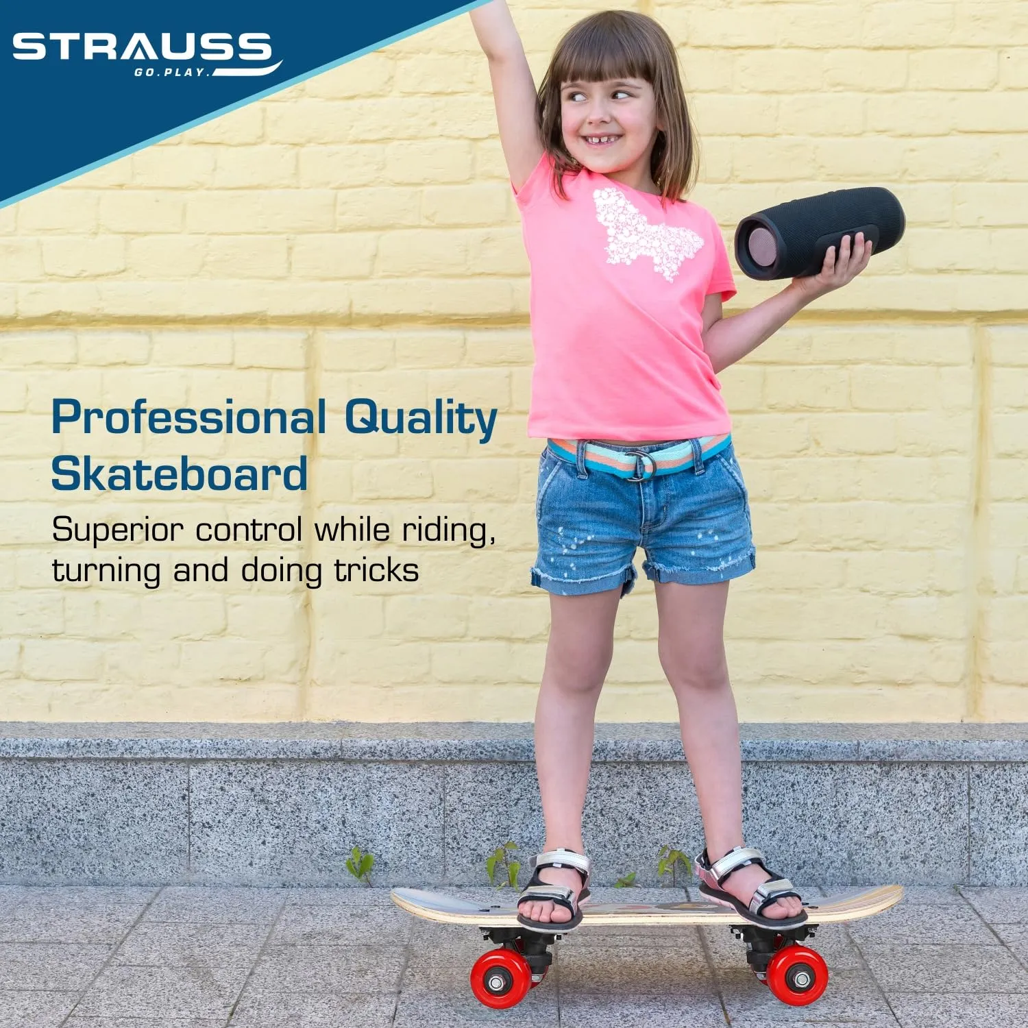 Strauss Kids Skateboard | 17 X 5 Inches Maple Wood Skateboard with PU Wheels for Kids Upto 5 Years | Suitable for Boys and Girls | Ideal for Beginners,Learners and Training Purpose, (Lion)