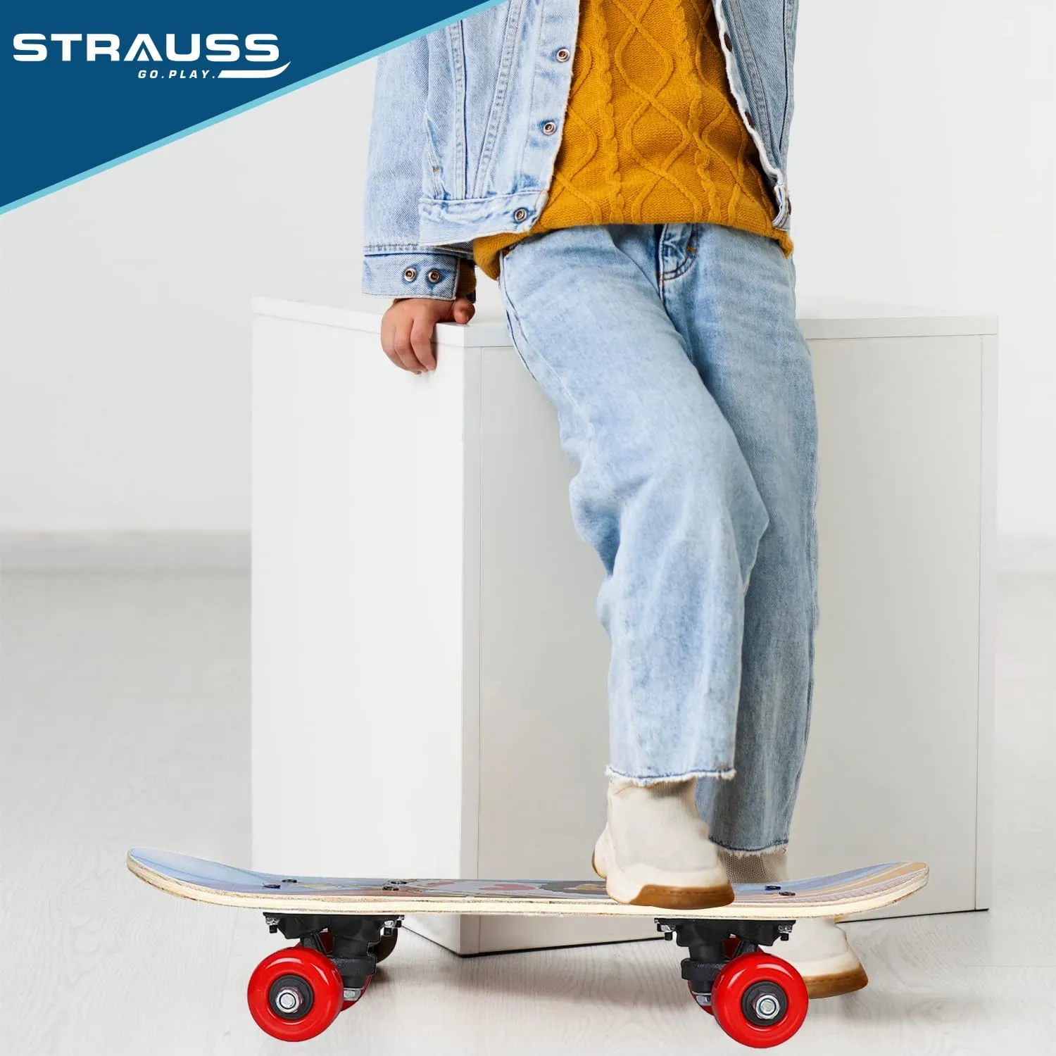 Strauss Kids Skateboard | 17 X 5 Inches Maple Wood Skateboard with PU Wheels for Kids Upto 5 Years | Suitable for Boys and Girls | Ideal for Beginners,Learners and Training Purpose, (Lion)