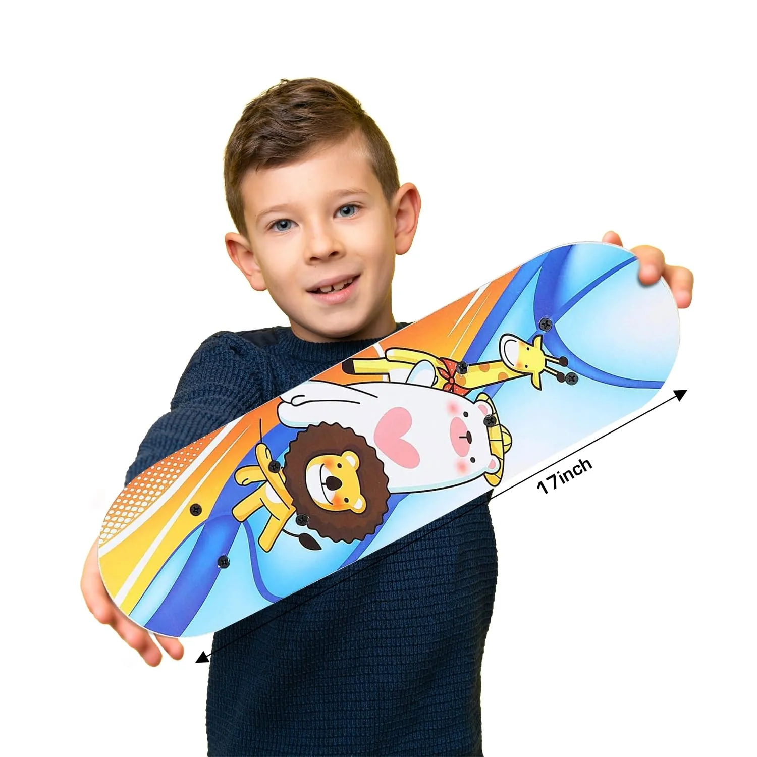 Strauss Kids Skateboard | 17 X 5 Inches Maple Wood Skateboard with PU Wheels for Kids Upto 5 Years | Suitable for Boys and Girls | Ideal for Beginners,Learners and Training Purpose, (Lion)