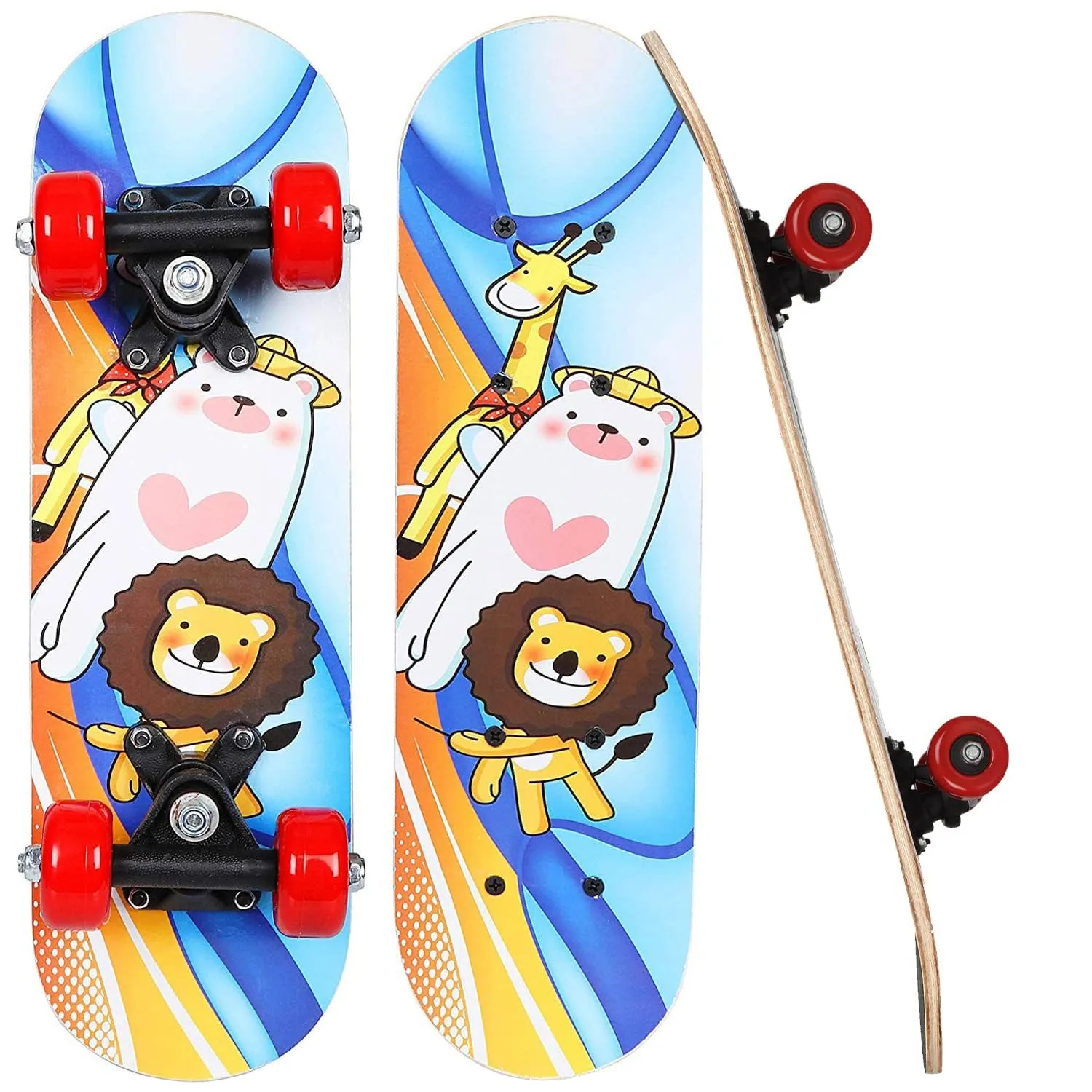 Strauss Kids Skateboard | 17 X 5 Inches Maple Wood Skateboard with PU Wheels for Kids Upto 5 Years | Suitable for Boys and Girls | Ideal for Beginners,Learners and Training Purpose, (Lion)