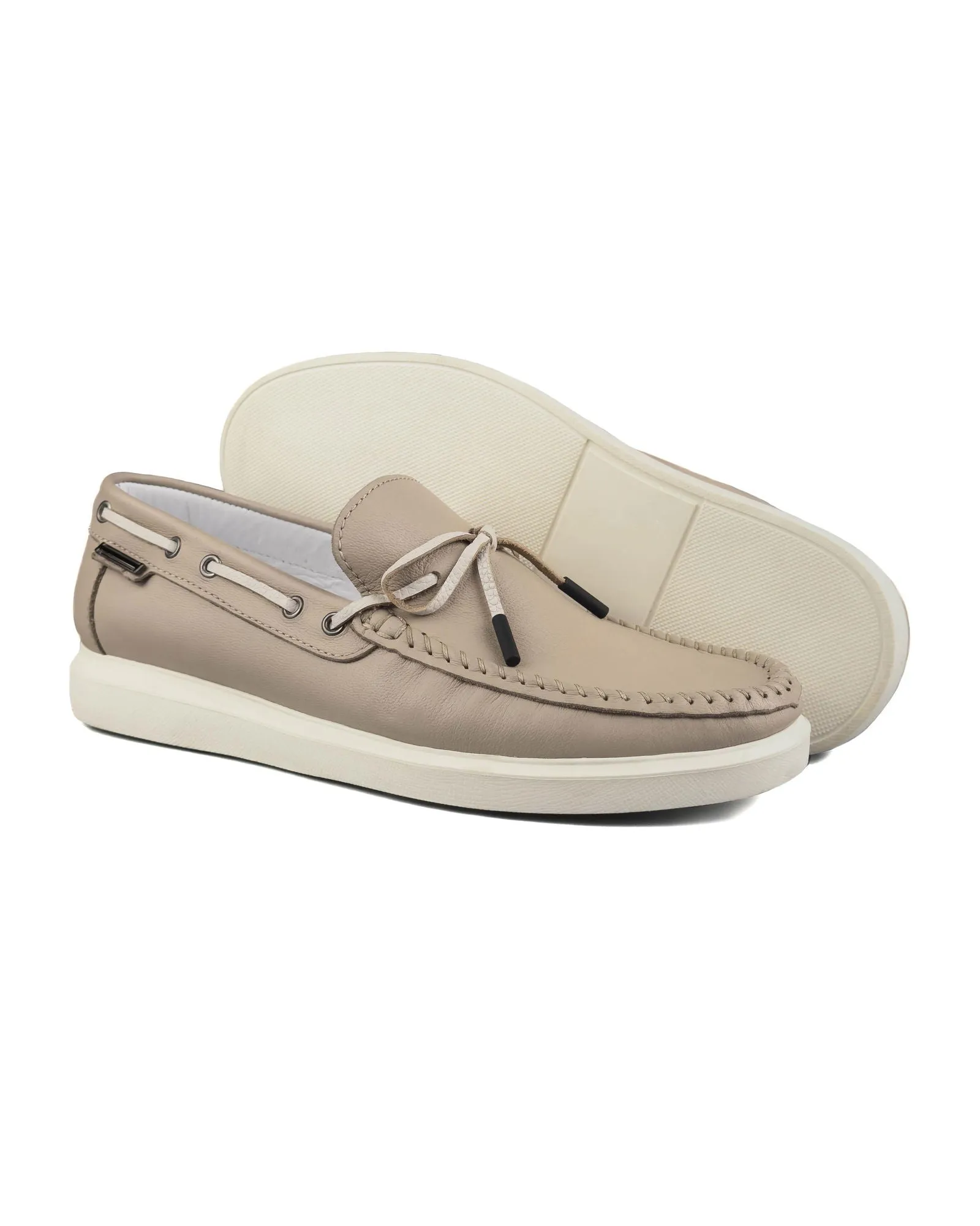 T-Miletos Beige Genuine Leather Men's Loafer Shoes