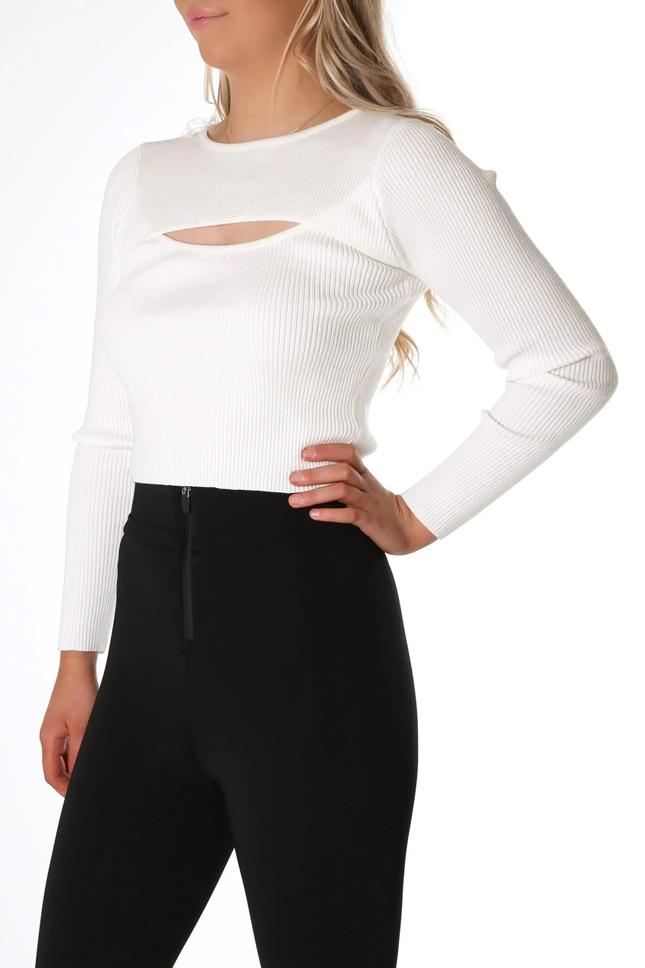 Tahan Ribbed Long Sleeve Top White