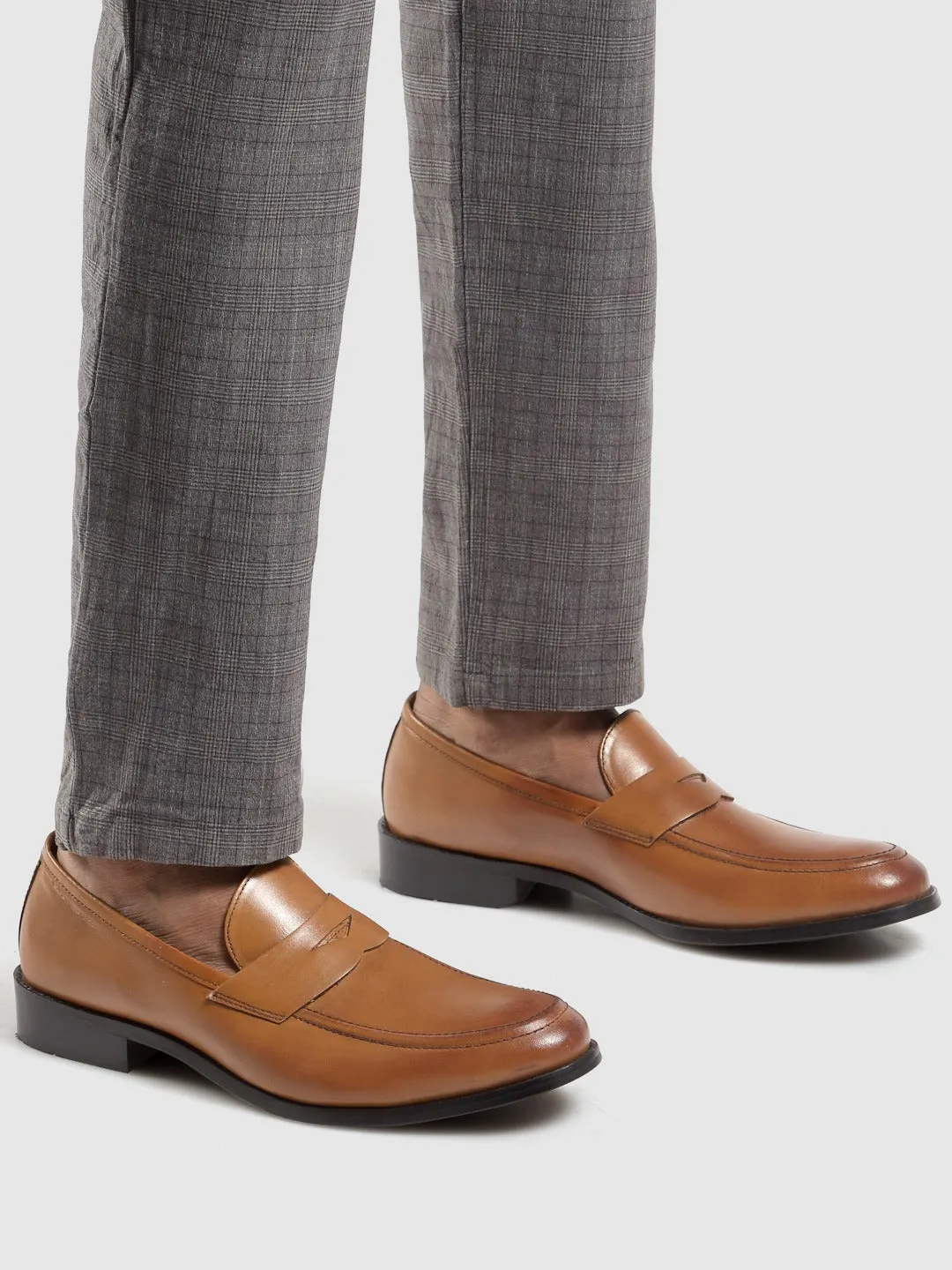 Textured Tan Formal Loafers