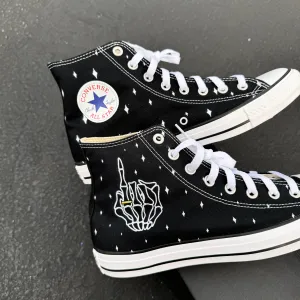 Till Death Ring Finger Black High Tops - Casual Comfortable Wedding Shoes - Custom Converse Shoes