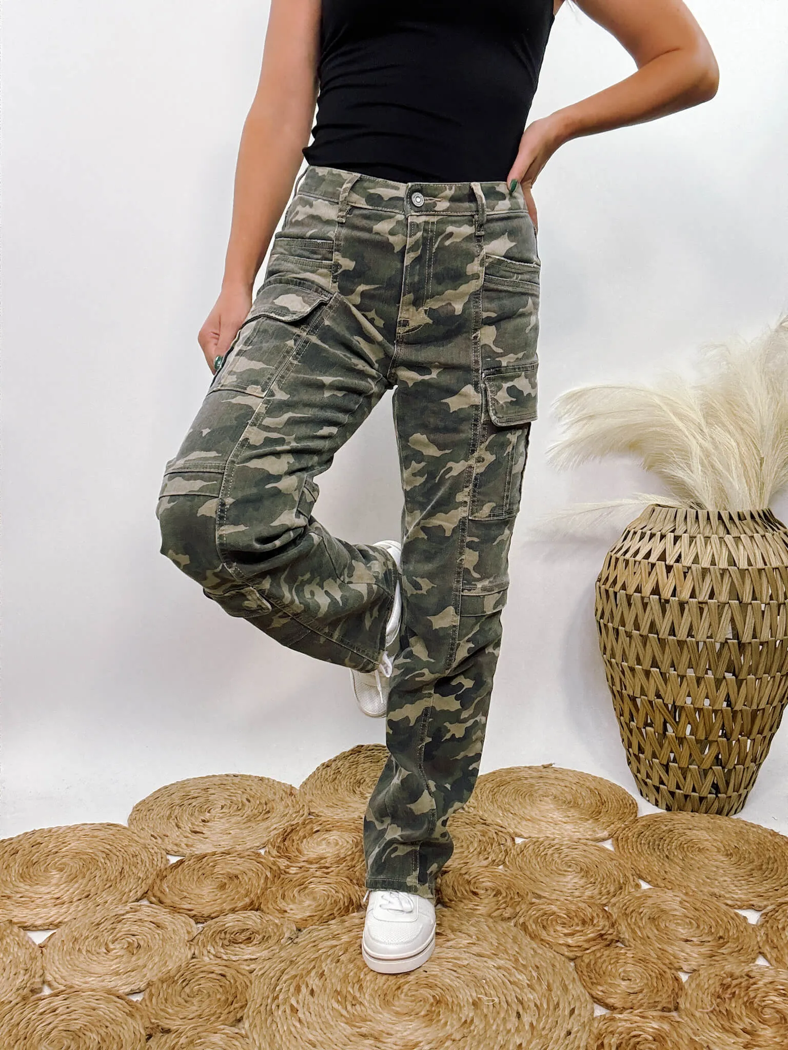 Tracey Hidden Camo Cargo Straight Leg Jeans