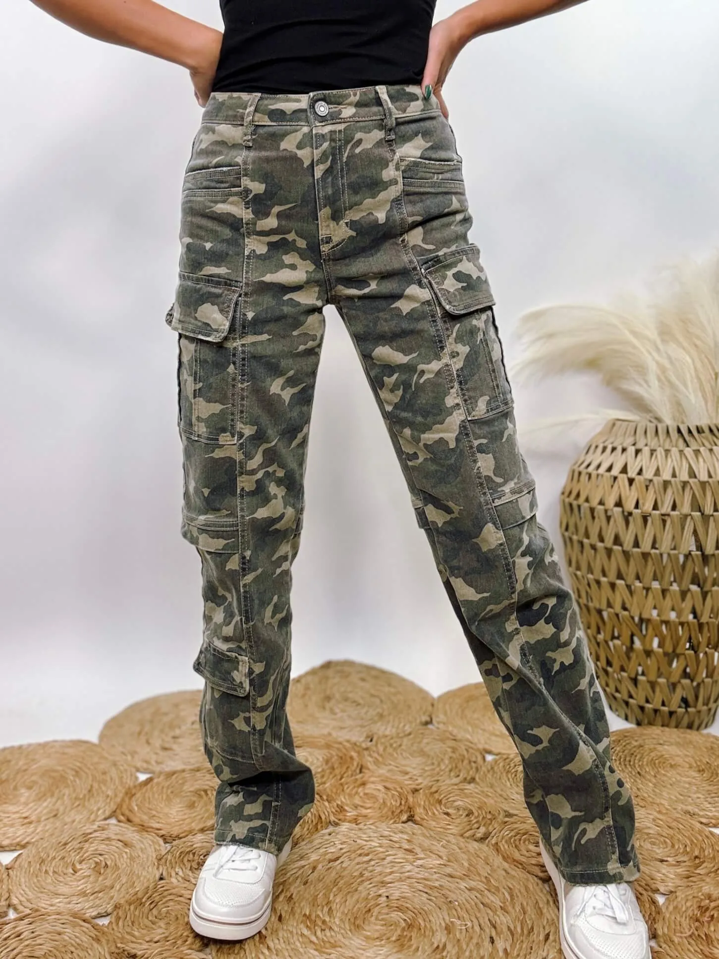 Tracey Hidden Camo Cargo Straight Leg Jeans