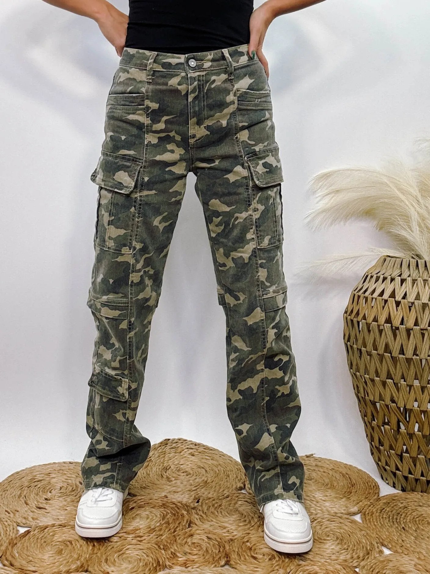 Tracey Hidden Camo Cargo Straight Leg Jeans