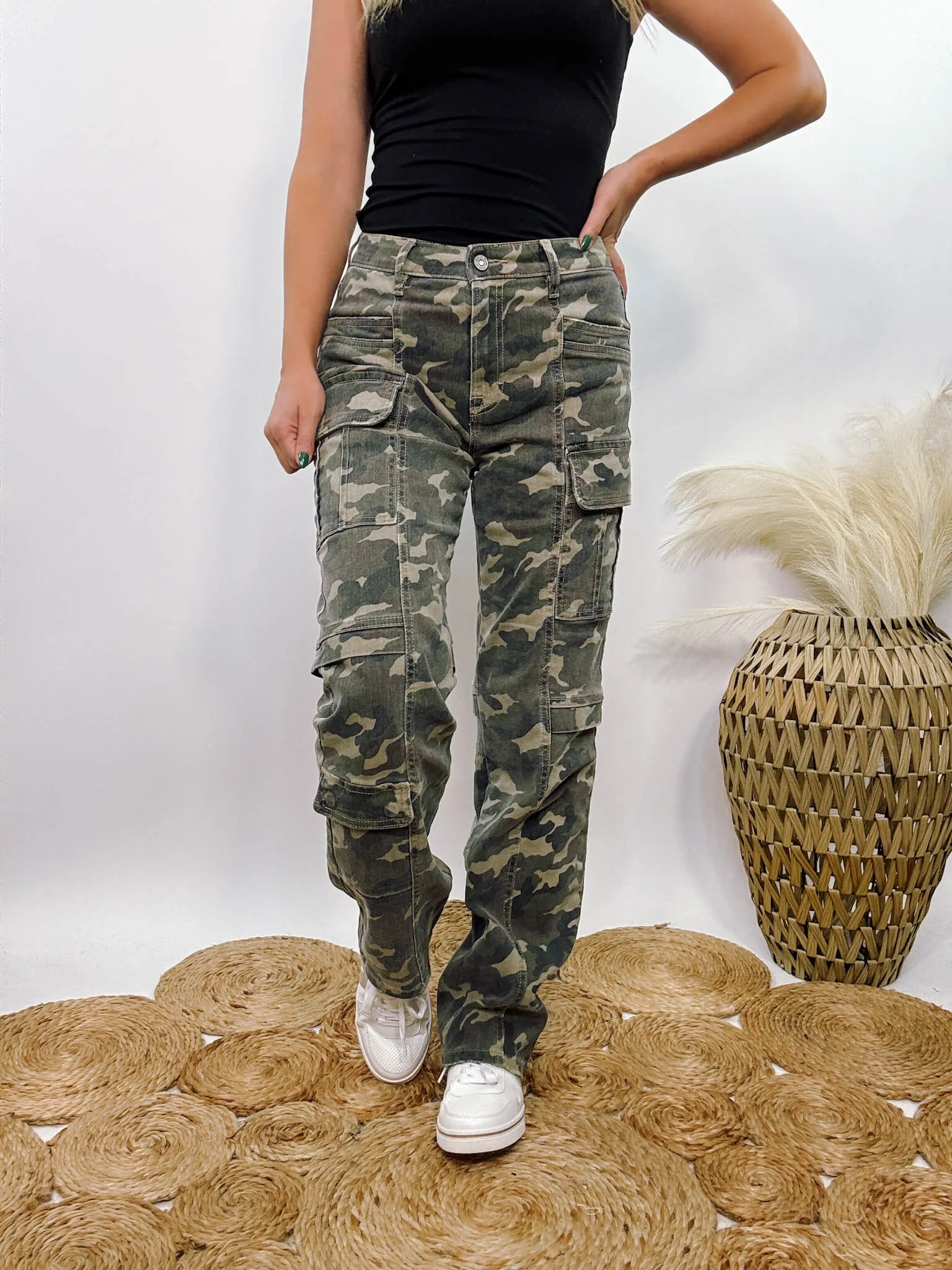 Tracey Hidden Camo Cargo Straight Leg Jeans