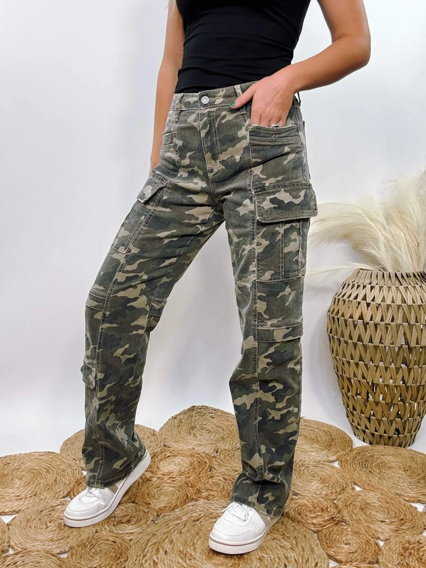 Tracey Hidden Camo Cargo Straight Leg Jeans