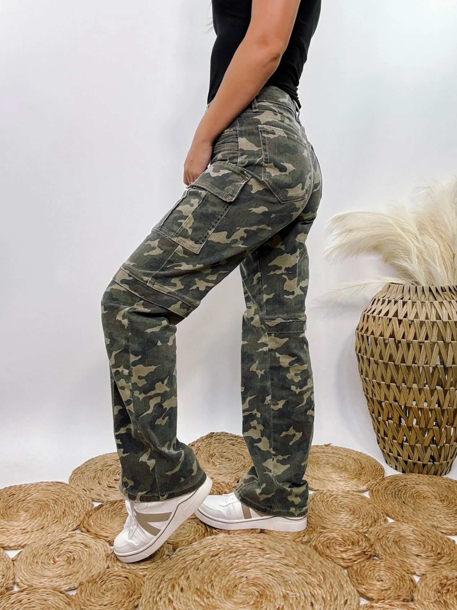 Tracey Hidden Camo Cargo Straight Leg Jeans