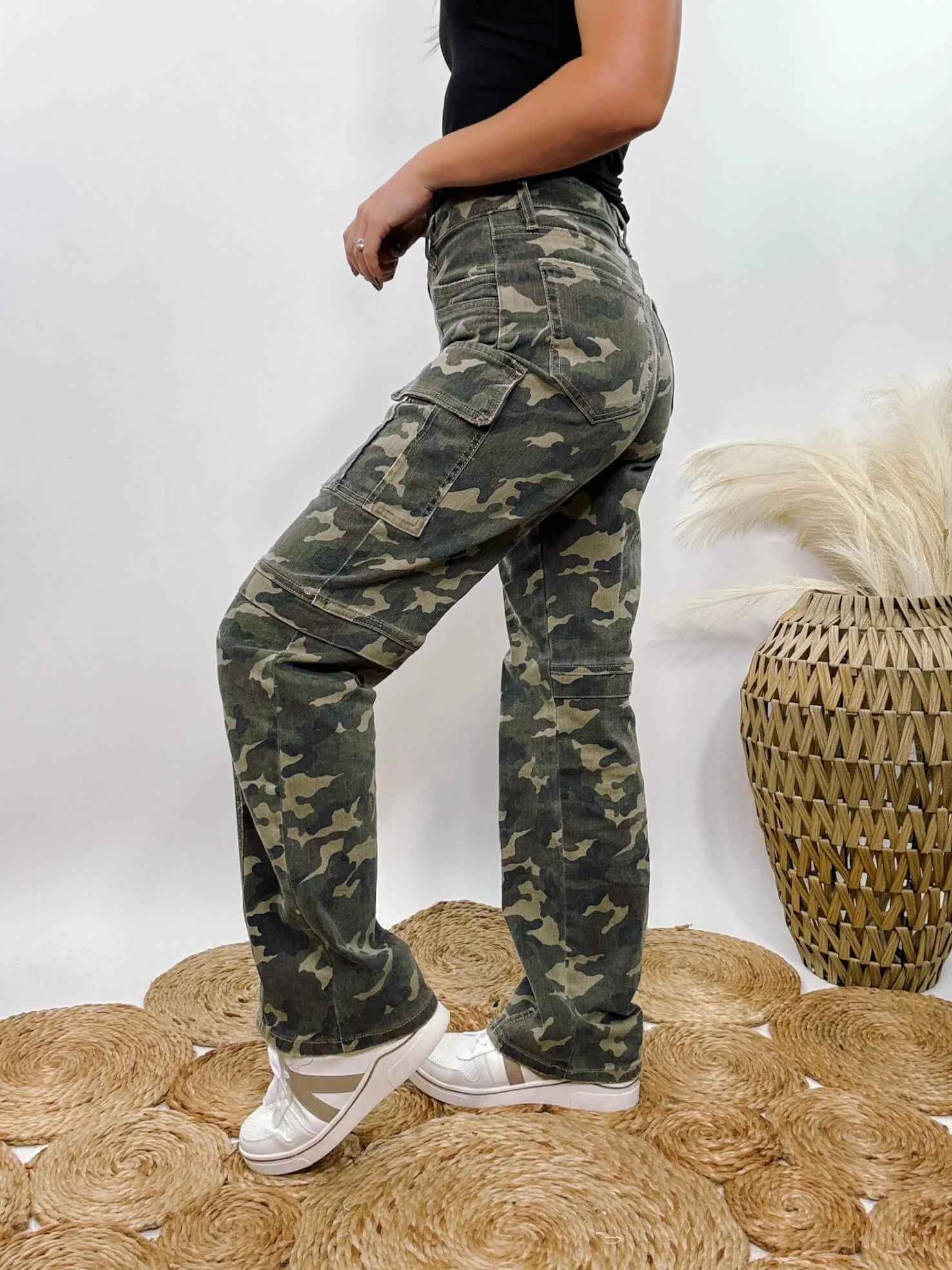 Tracey Hidden Camo Cargo Straight Leg Jeans