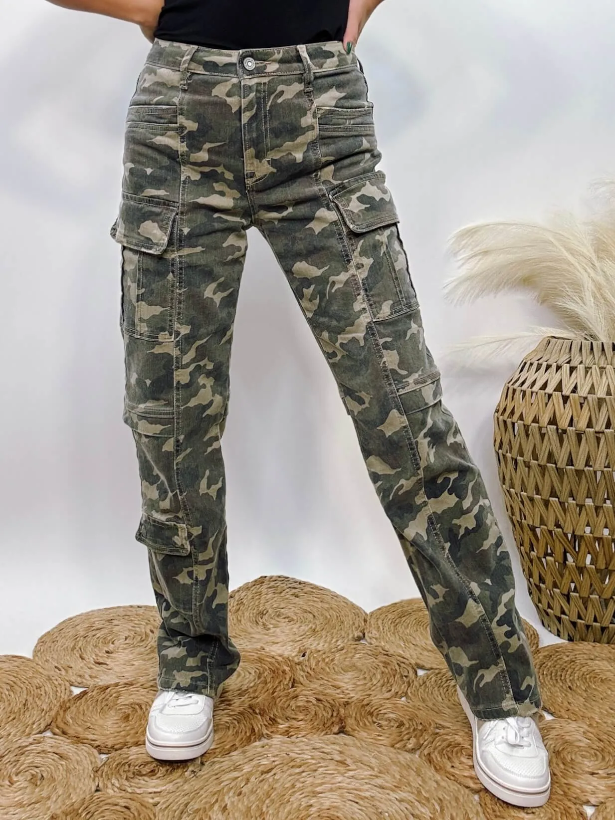 Tracey Hidden Camo Cargo Straight Leg Jeans