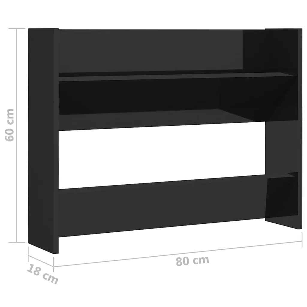 Wall Shoe Cabinet High Gloss Black 80x18x60 cm Chipboard