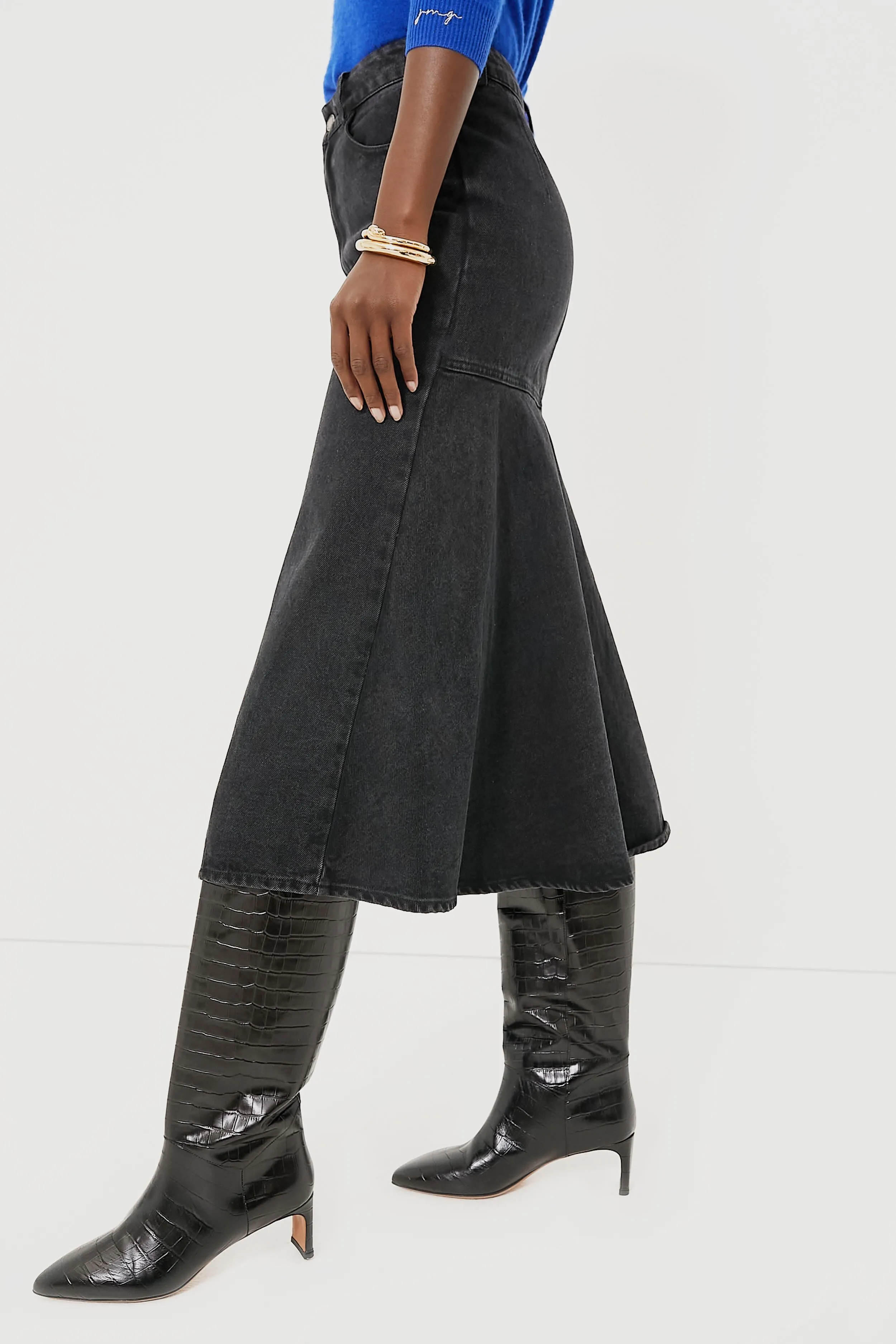 Washed Black Cyprus Midi Skirt