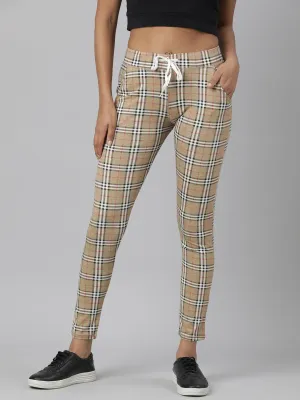 Women Beige Checked Trackapant