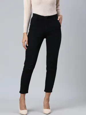 Women Black Solid Mom Fit Denim Jeans