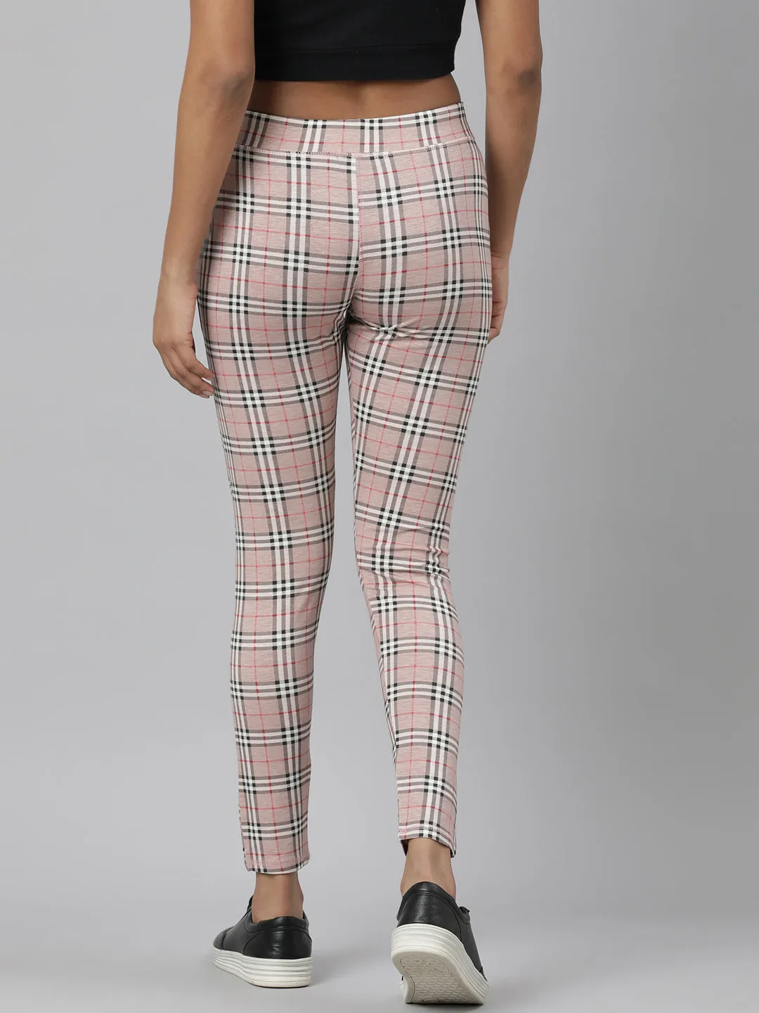 Women Mauve Checked Trackapant