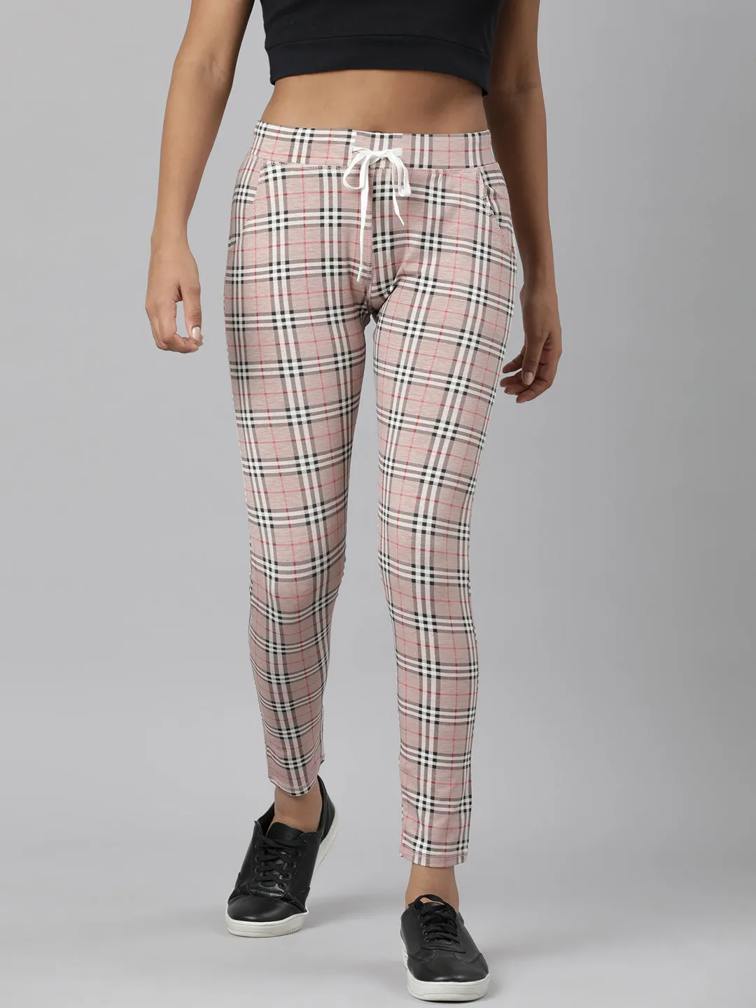 Women Mauve Checked Trackapant