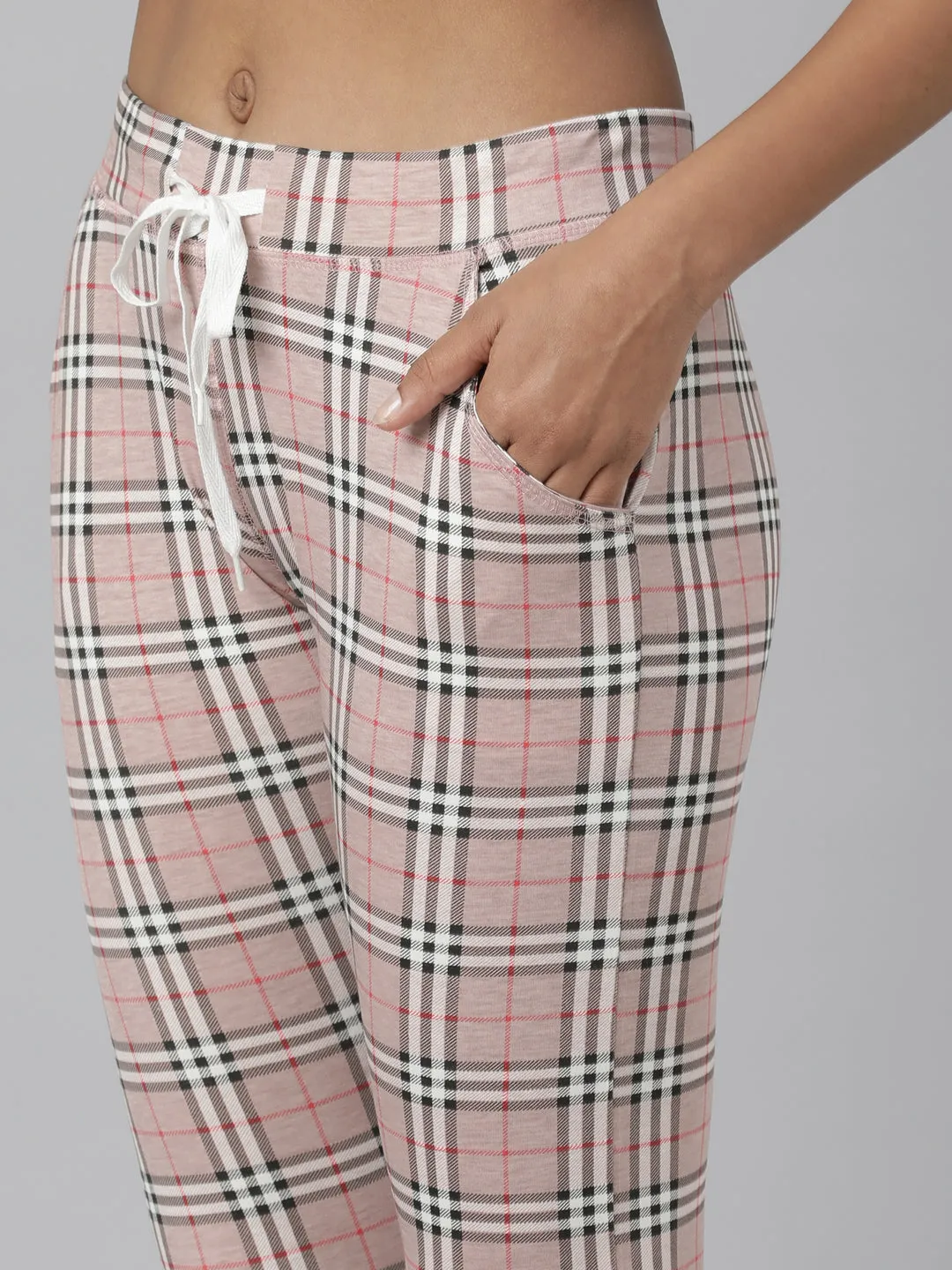 Women Mauve Checked Trackapant